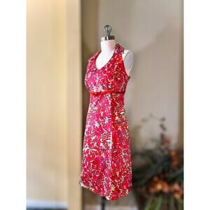 SANGRIA Red Floral Collared Sleeveless Fit & Flare Dress